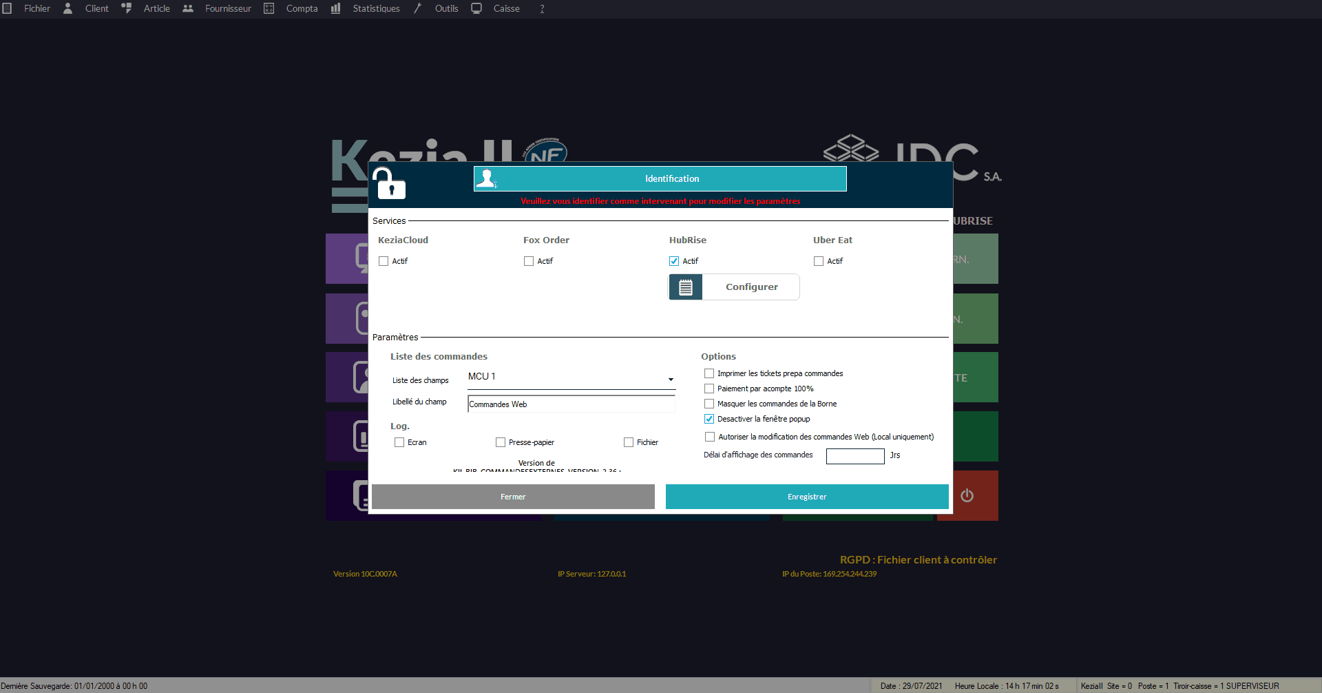 Connexion à HubRise - Configuration des commandes