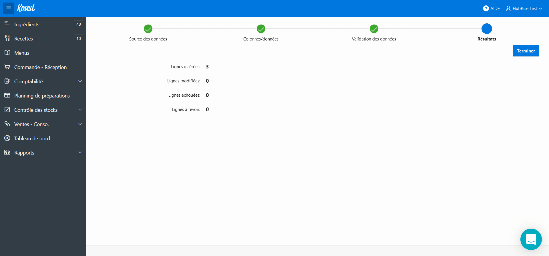 Utilisation sans logiciel de caisse - Données importées