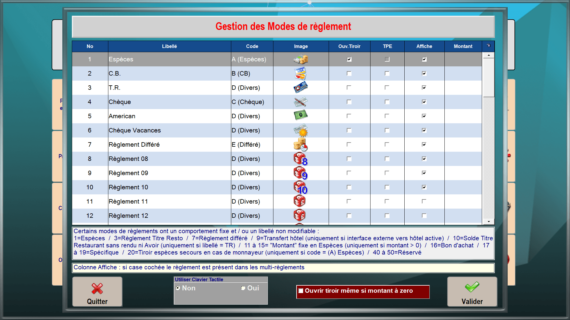 Associer les codes ref - Modes de règlement