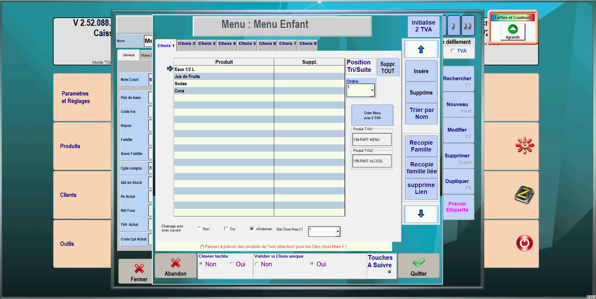 Associer les codes ref - Consulter les choix de menu