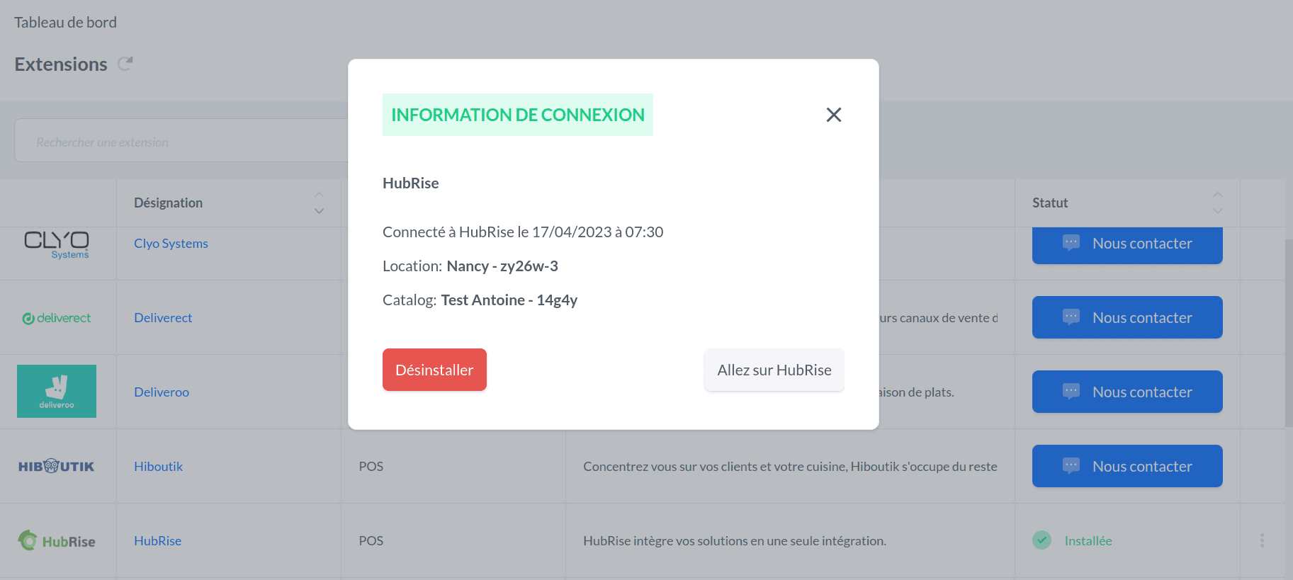 Informations de connexion