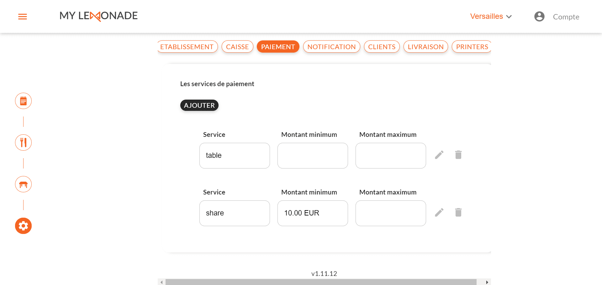 Associer les codes ref - Services de paiement