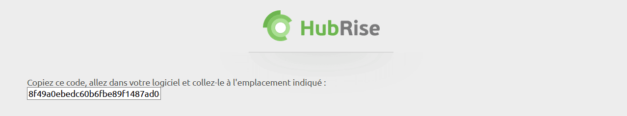 Connexion à HubRise - Affichage du code