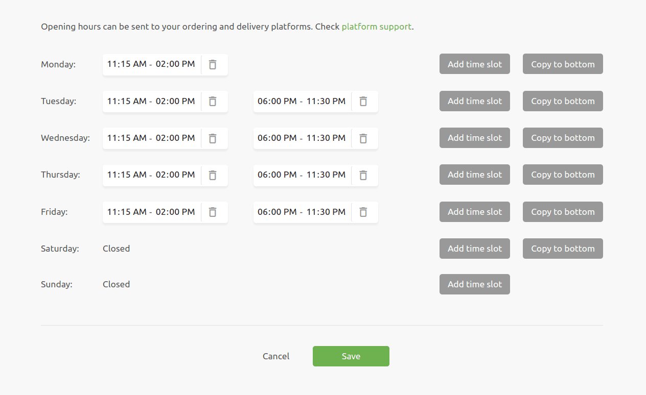 Opening Hours Interface