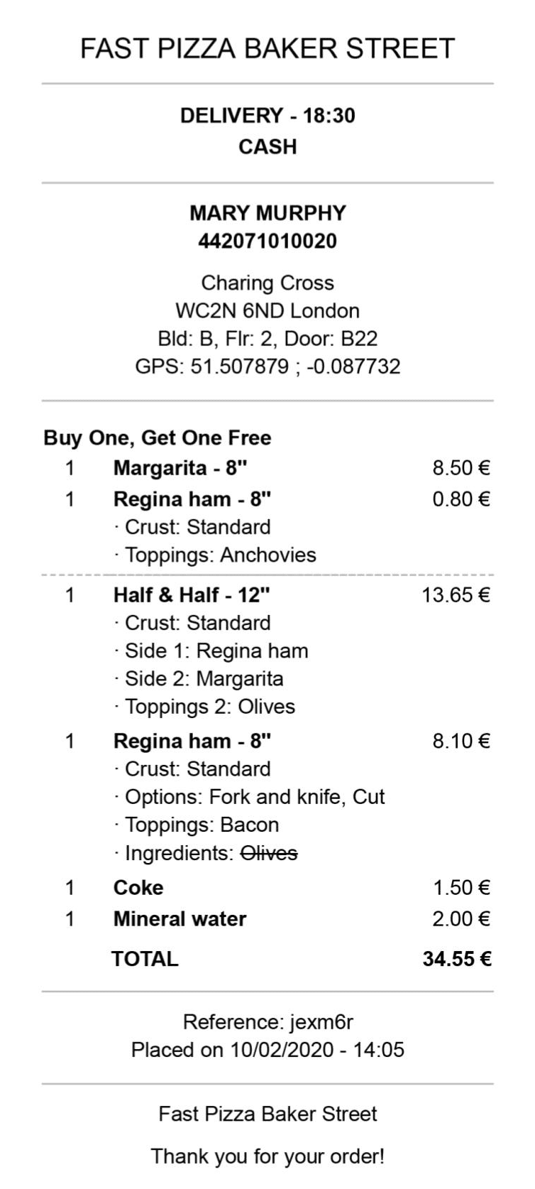 OrderLine Order Receipt Example