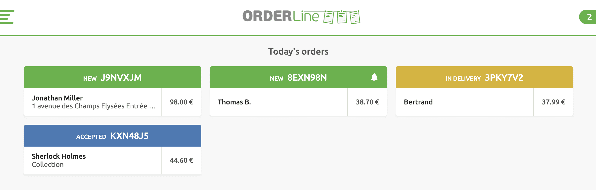 OrderLine Order displays