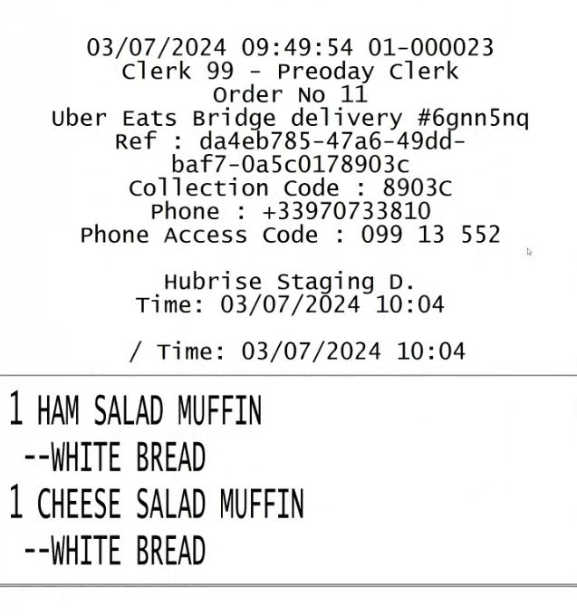 Kitchen receipt