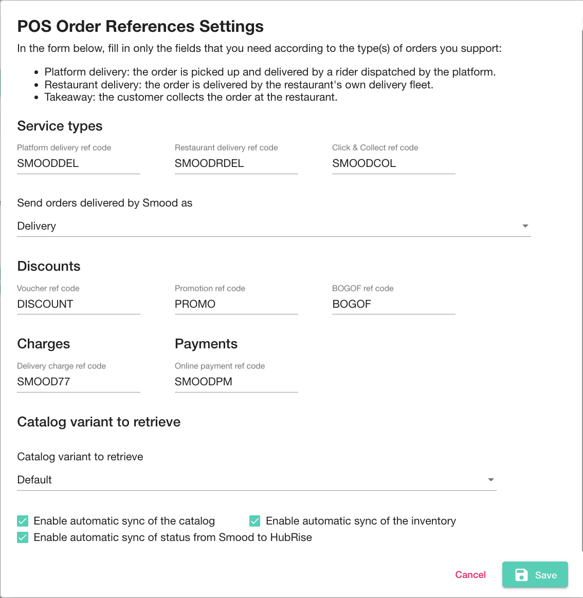 Smood configuration page