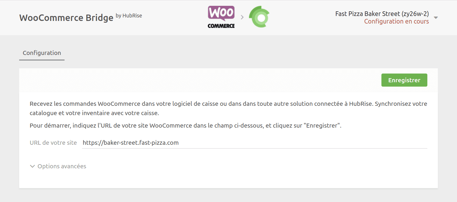 URL de la page d'accueil de WooCommerce Bridge