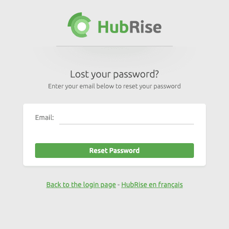 Reset password screen