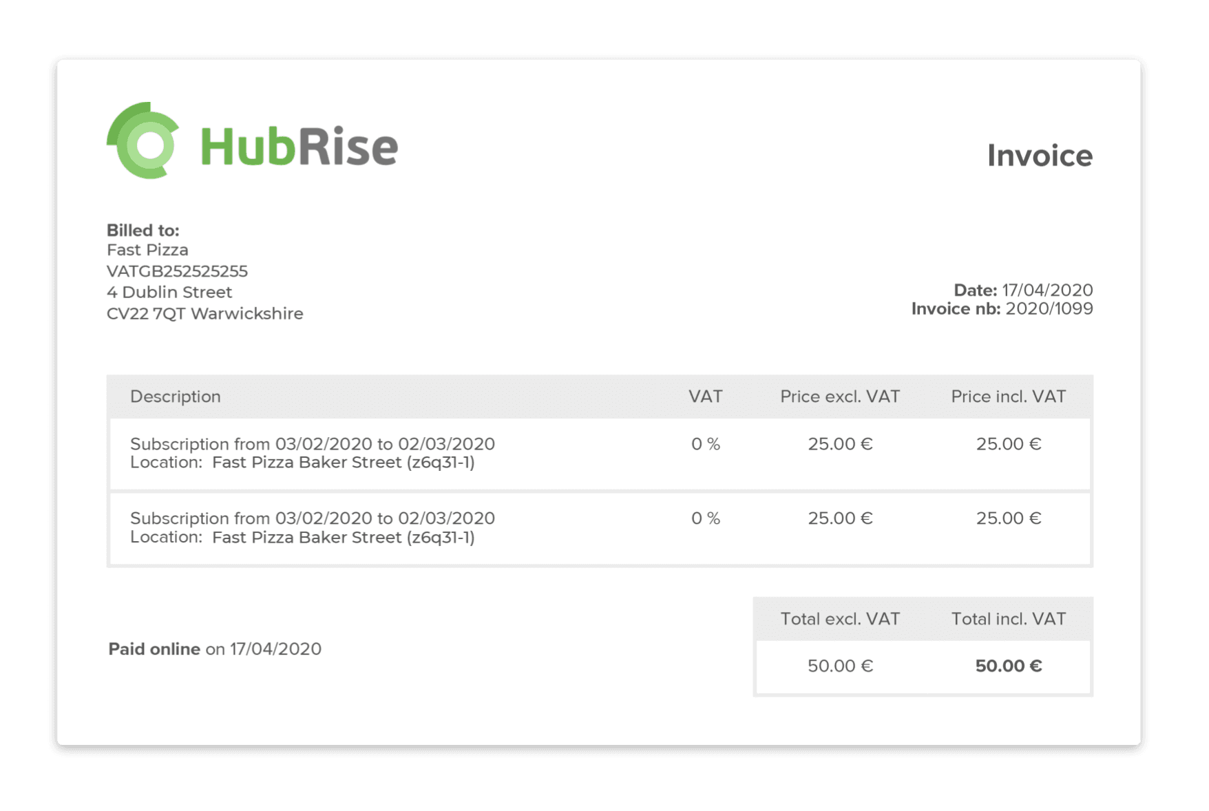 Invoice example