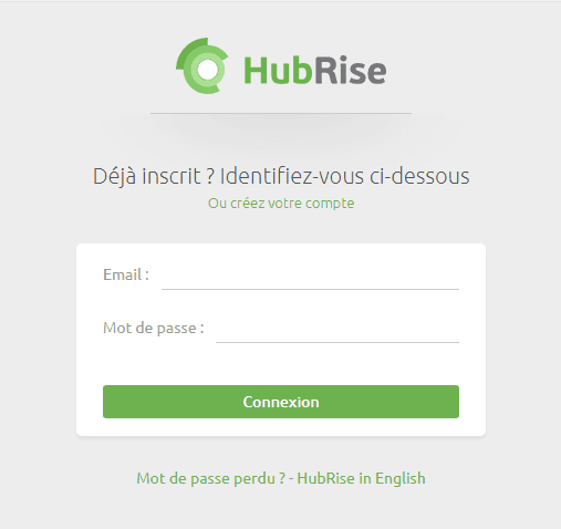 Écran de connexion de HubRise